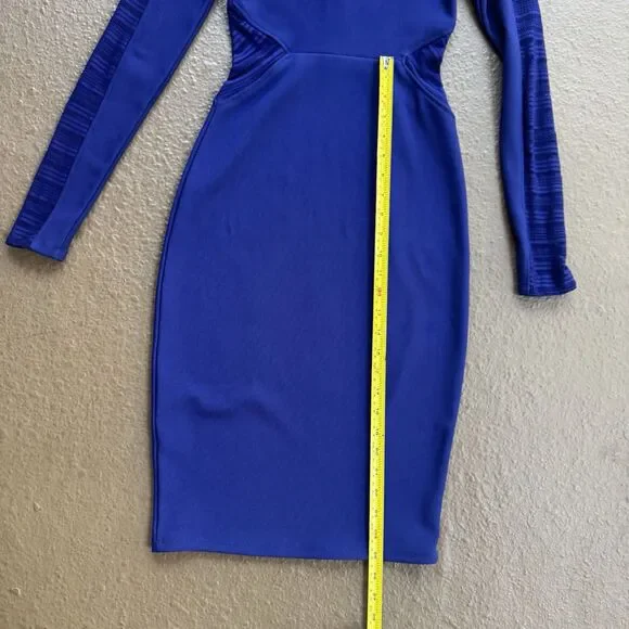 Express Midi Royal Blue Bodycon Body shape W Mesh Cutouts Dress Sz 2 - Picture 6 of 14
